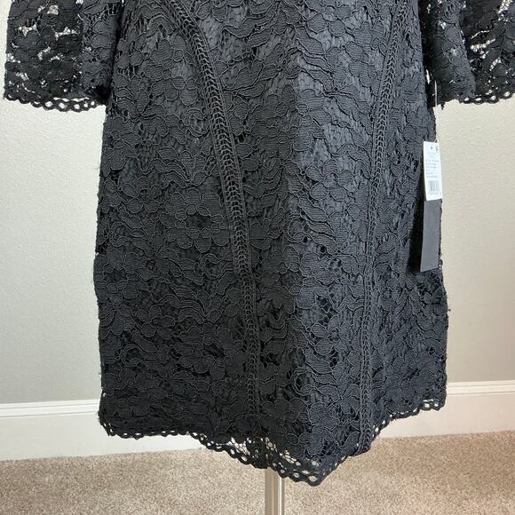 Adrianna Papell Lace Long Sleeve Sheath Cocktail Dress Black Size 6 Mini - Picture 8 of 14